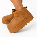 Botín Cozy Camel para mujer color camel con plataforma y acabado tipo gamuza - AGORA