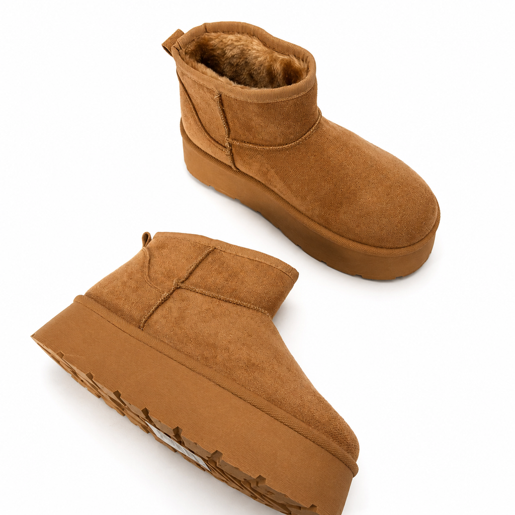 Botín Cozy Camel para mujer vista lateral con plataforma - AGORA