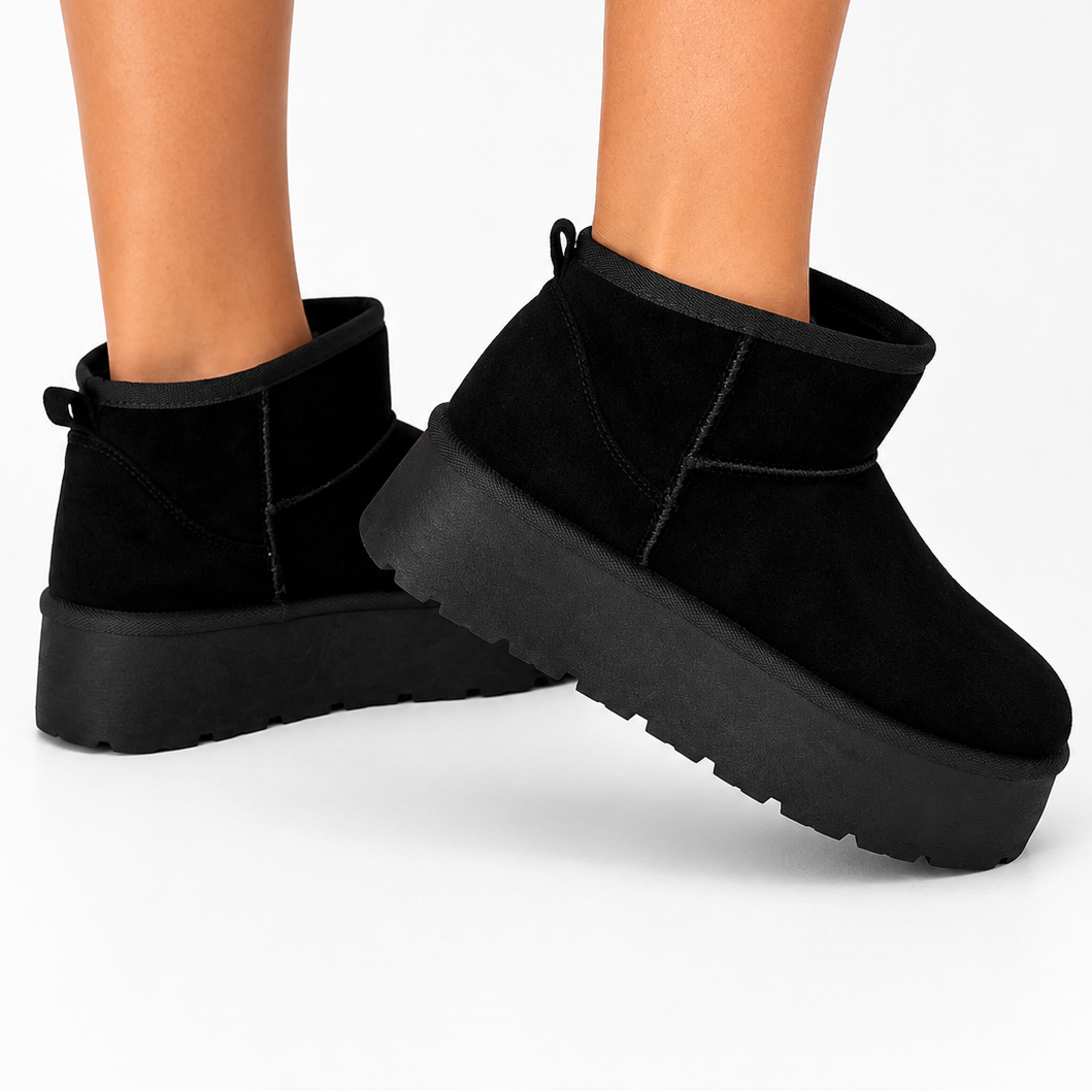 Botín Cozy Noir para mujer color negro con plataforma y acabado tipo gamuza - AGORA